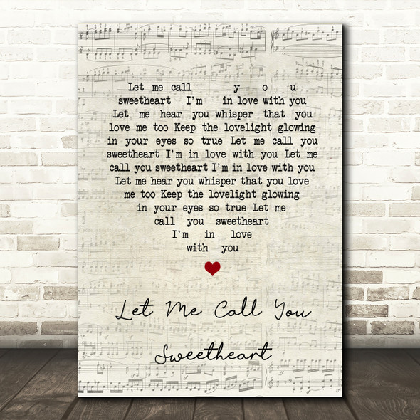 Timi Yuro Let Me Call You Sweetheart Script Heart Song Lyric Quote Print