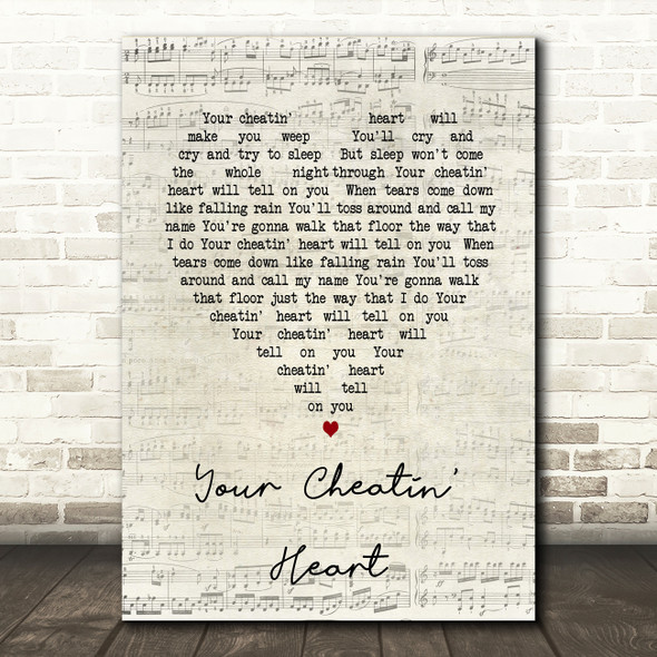 Elvis Presley Your Cheatin' Heart Script Heart Song Lyric Quote Print