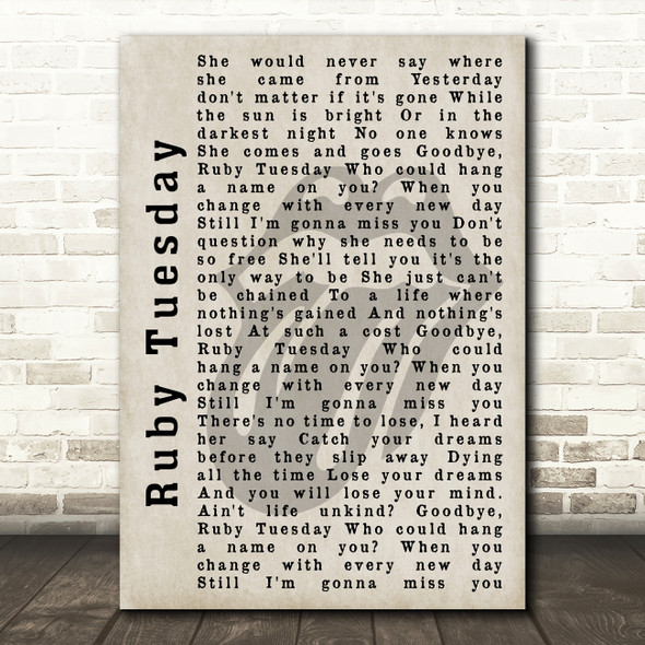 The Rolling Stones Ruby Tuesday Shadow Song Lyric Quote Print