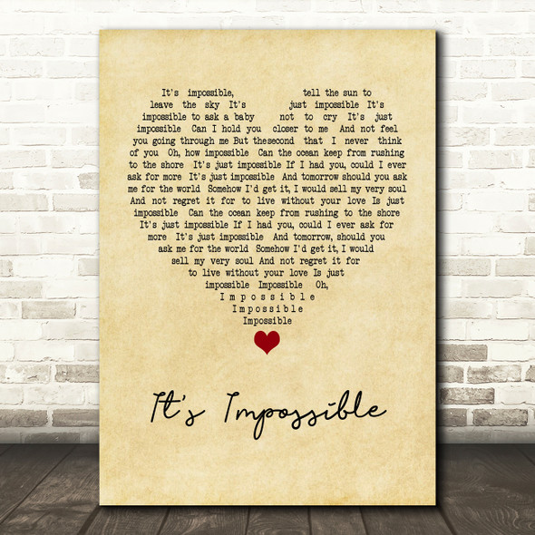 Elvis Presley It's Impossible Vintage Heart Quote Song Lyric Print