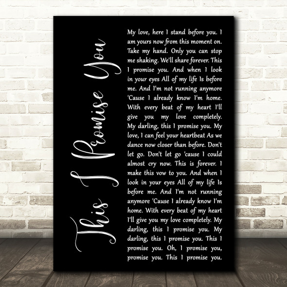 Ronan Keating This I Promise You Black Script Song Lyric Quote Print