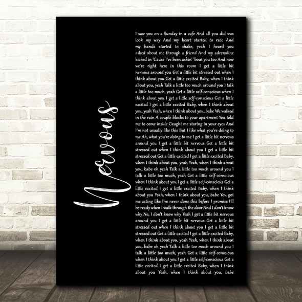 Shawn Mendes Nervous Black Script Song Lyric Quote Print