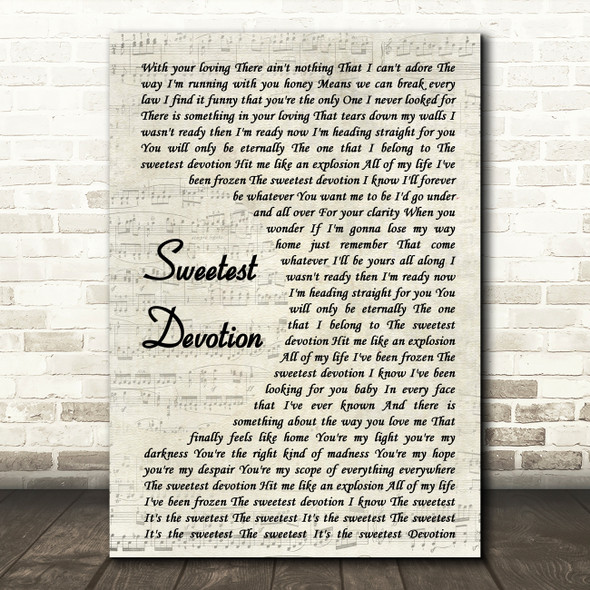 Adele Sweetest Devotion Song Lyric Vintage Script Quote Print