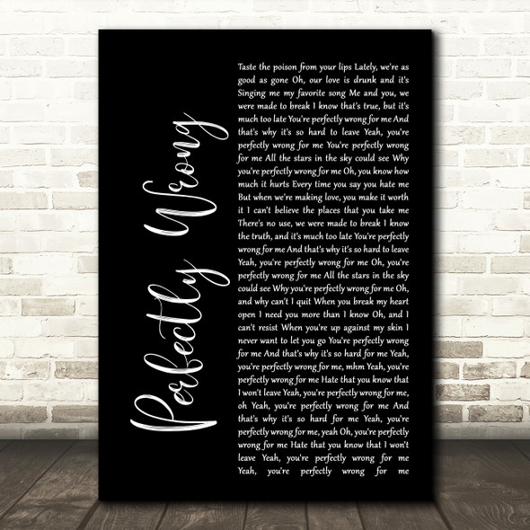 Shawn Mendes Perfectly Wrong Black Script Song Lyric Quote Print