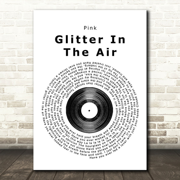 Pink Glitter In The Air Vinyl Record Song Lyric Quote Print