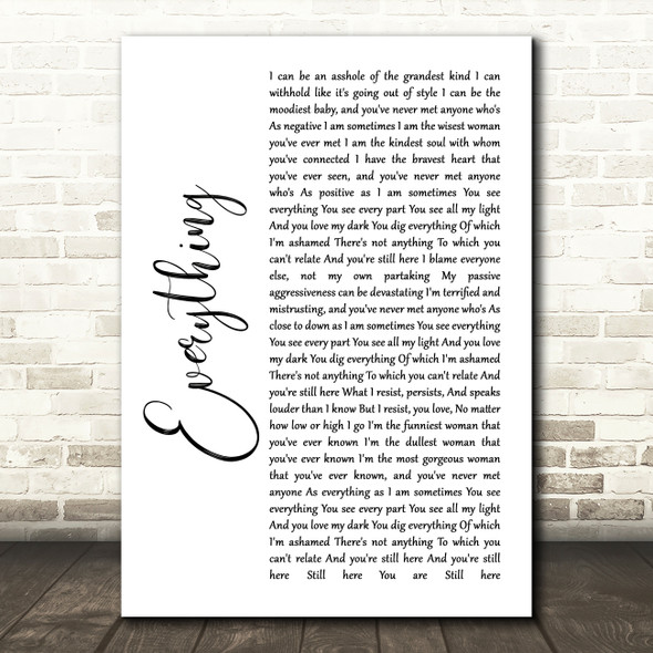 Alanis Morissette Everything White Script Song Lyric Quote Print