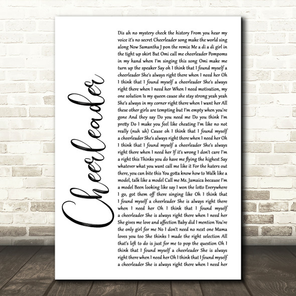 OMI Cheerleader White Script Song Lyric Quote Print