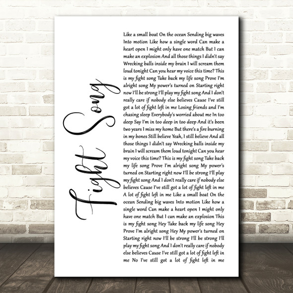 Rachel Platten Fight Song White Script Song Lyric Quote Print