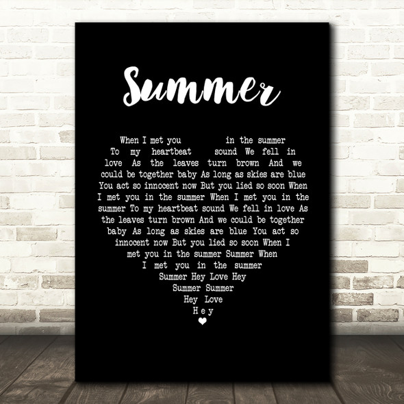 Calvin Harris Summer Black Heart Song Lyric Framed Print