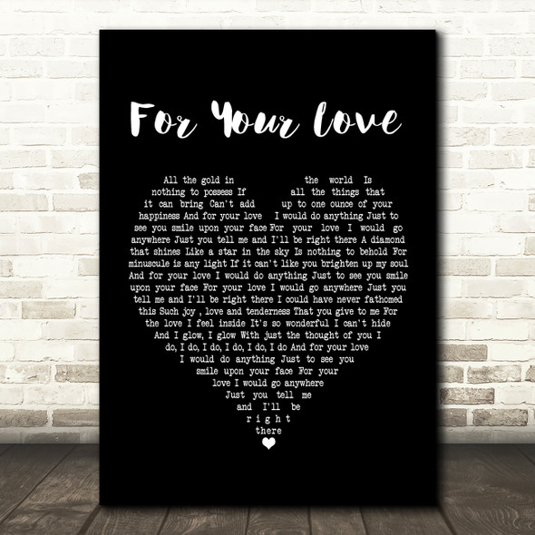 Stevie Wonder For Your Love Black Heart Song Lyric Framed Print