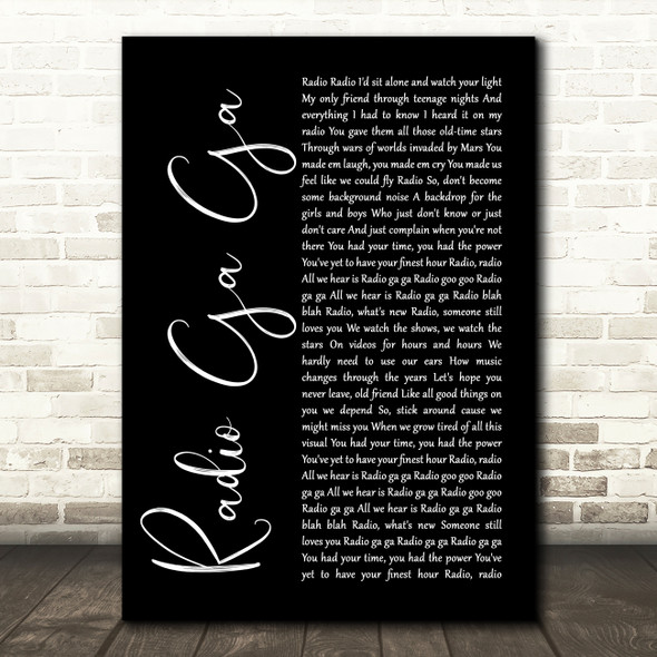 Queen Radio Ga Ga Black Script Song Lyric Framed Print