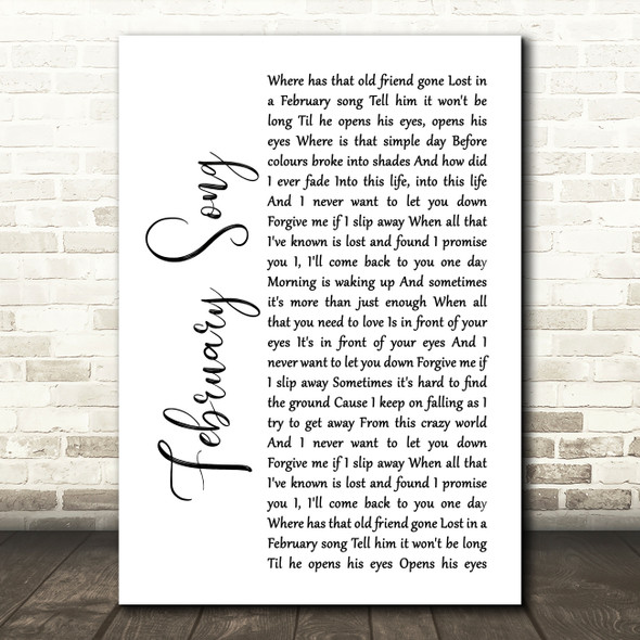 Josh Groban February Song White Script Song Lyric Framed Print