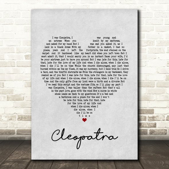 The Lumineers Cleopatra Grey Heart Song Lyric Framed Print