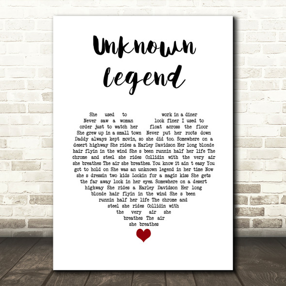 Neil Young Unknown Legend White Heart Song Lyric Framed Print