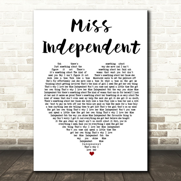 Ne-Yo Miss Independent White Heart Song Lyric Framed Print