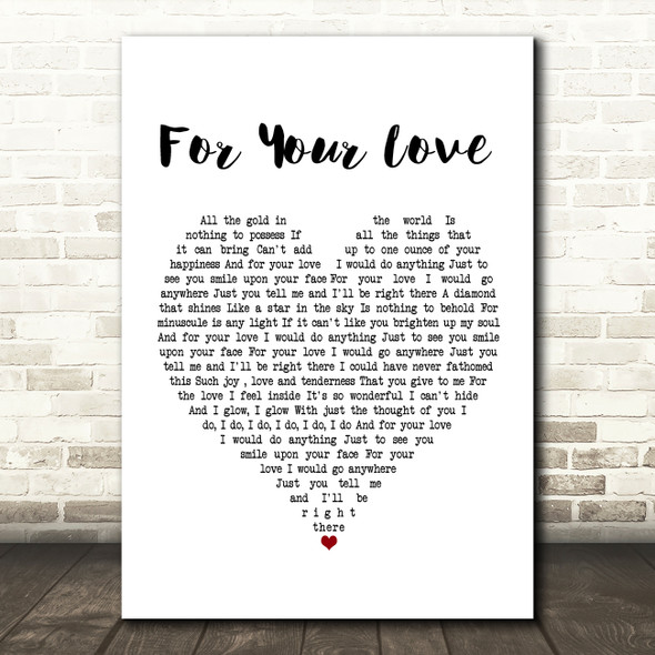 Stevie Wonder For Your Love White Heart Song Lyric Framed Print