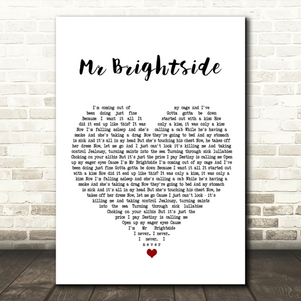 The Killers Mr Brightside White Heart Song Lyric Framed Print