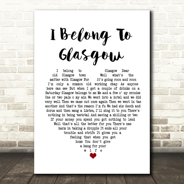 Will Fyffe I Belong To Glasgow White Heart Song Lyric Framed Print