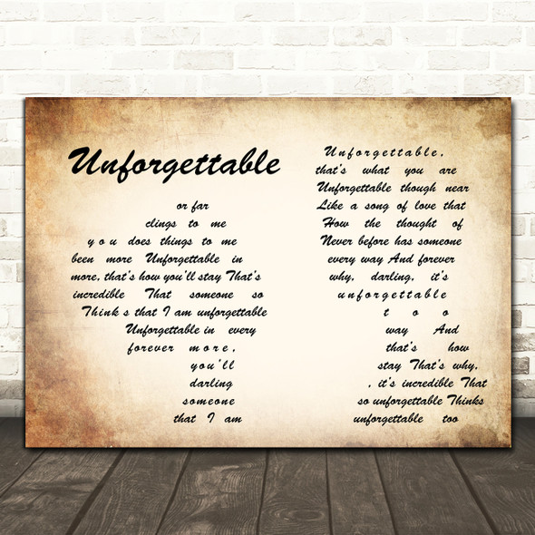 Nat King Cole Unforgettable Man Lady Couple Song Lyric Framed Print