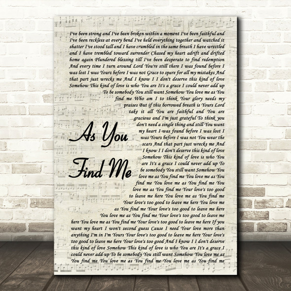 Hillsong United As You Find Me Vintage Script Song Lyric Framed Print