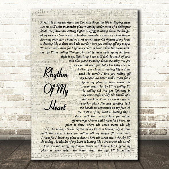 Rod Stewart Rhythm Of My Heart Vintage Script Song Lyric Framed Print