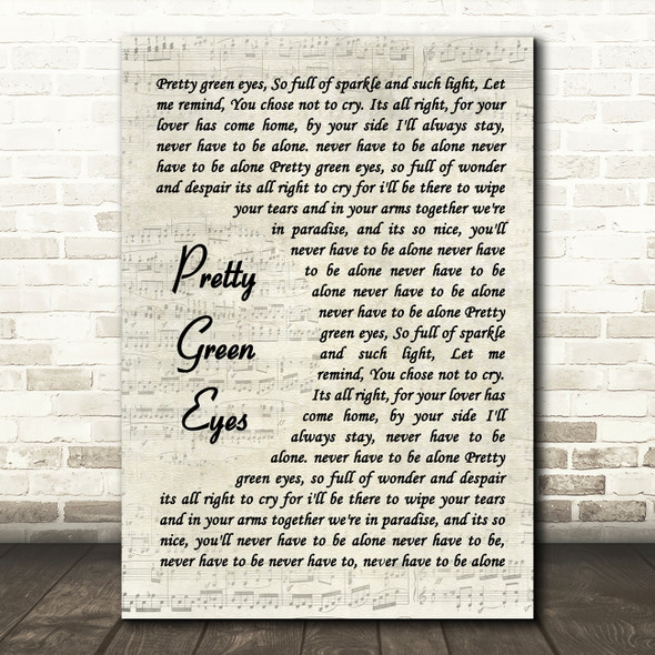 Ultrabeat Pretty Green Eyes Vintage Script Song Lyric Framed Print