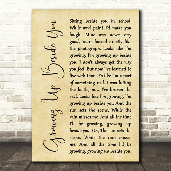 Paolo Nutini Growing Up Beside You Rustic Script Song Lyric Framed Print