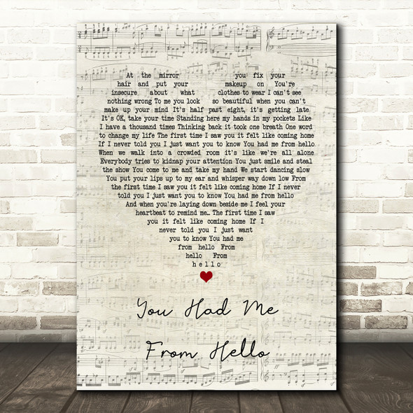 Bon Jovi You Had Me From Hello Script Heart Song Lyric Framed Print