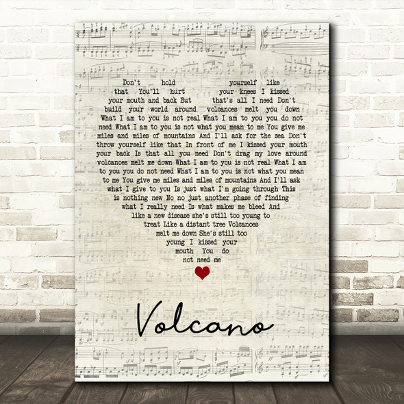 Damien Rice Volcano Script Heart Song Lyric Framed Print