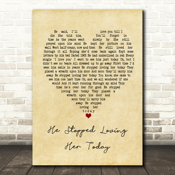 George Jones He Stopped Loving Her Today Vintage Heart Song Lyric Framed Print