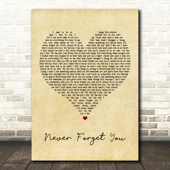 Zara Larsson Never Forget You Vintage Heart Song Lyric Framed Print