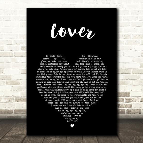 Taylor Swift Lover Black Heart Song Lyric Print