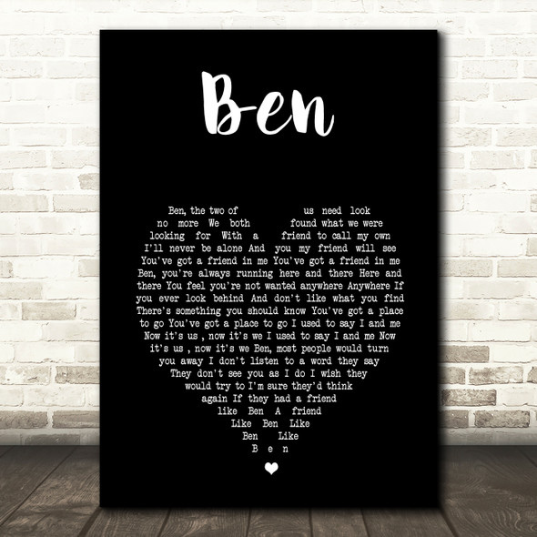 Michael Jackson Ben Black Heart Song Lyric Print