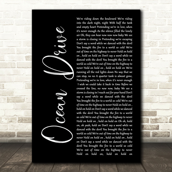 Duke Dumont Ocean Drive Black Script Song Lyric Print