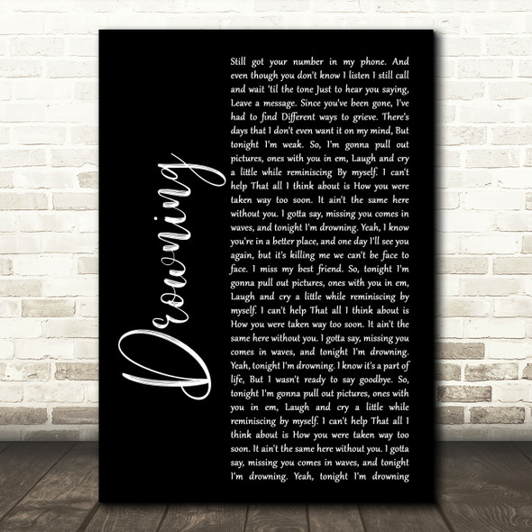 Chris Young Drowning Black Script Song Lyric Print