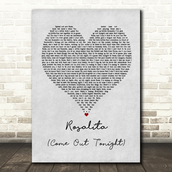 Bruce Springsteen Rosalita (Come Out Tonight) Grey Heart Song Lyric Print