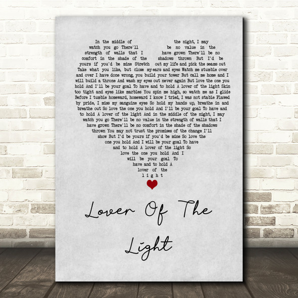 Mumford & Sons Lover Of The Light Grey Heart Song Lyric Print