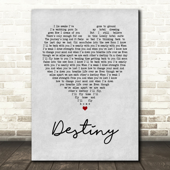 Zero 7 Destiny Grey Heart Song Lyric Print