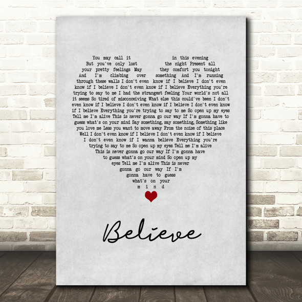 Mumford & Sons Believe Grey Heart Song Lyric Print