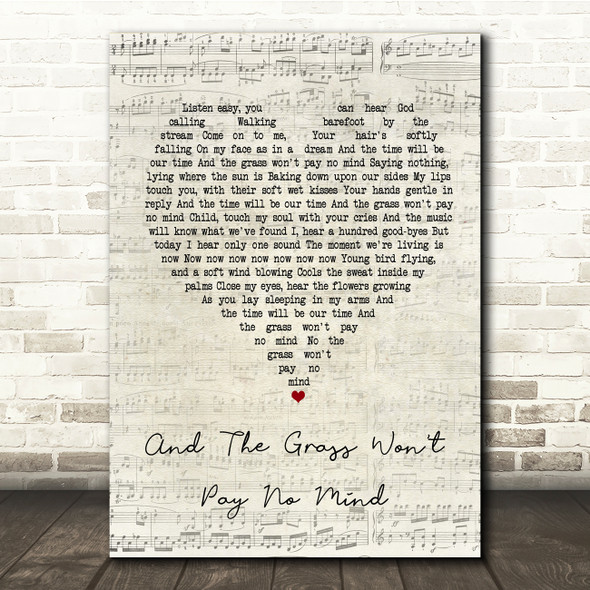 Elvis And The Grass Won't Pay No Mind Script Heart Song Lyric Print