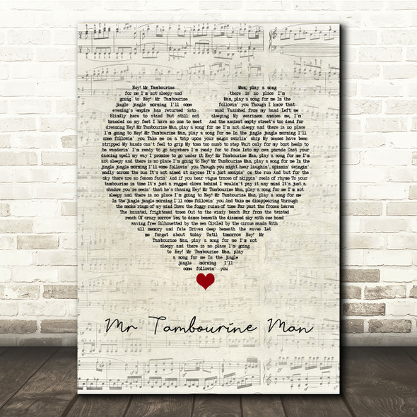 Bob Dylan Mr Tambourine Man Script Heart Song Lyric Print