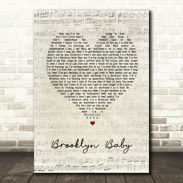 Lana Del Rey Brooklyn Baby Script Heart Song Lyric Print