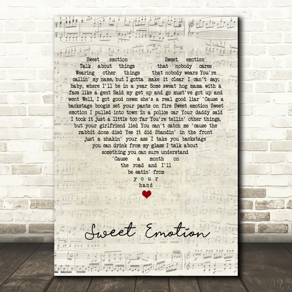 Aerosmith Sweet Emotion Script Heart Song Lyric Print