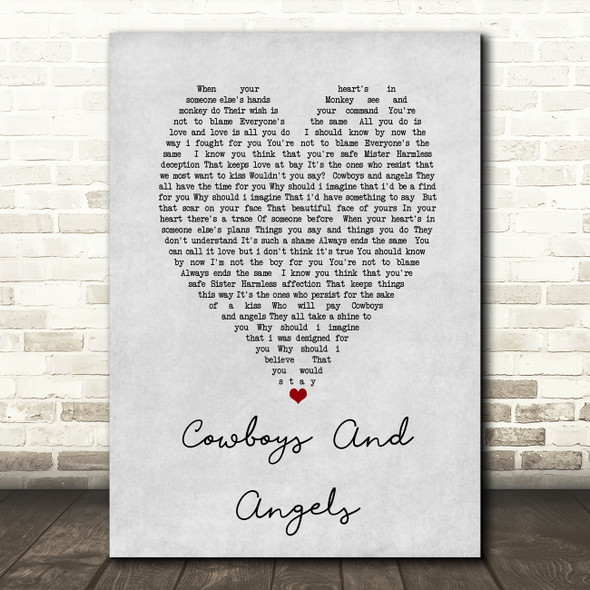 George Michael Cowboys And Angels Grey Heart Song Lyric Quote Print