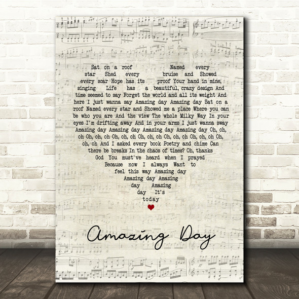 Coldplay Amazing Day Script Heart Song Lyric Print