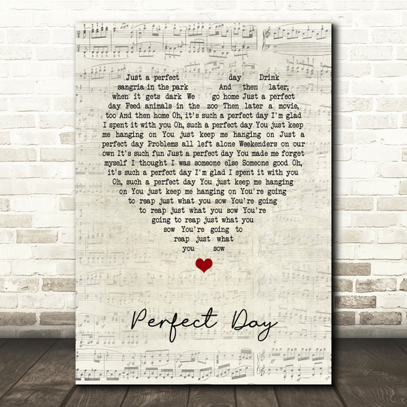 Lou Reed Perfect Day Script Heart Song Lyric Print