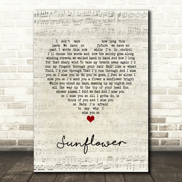 Paul Weller Sunflower Script Heart Song Lyric Print