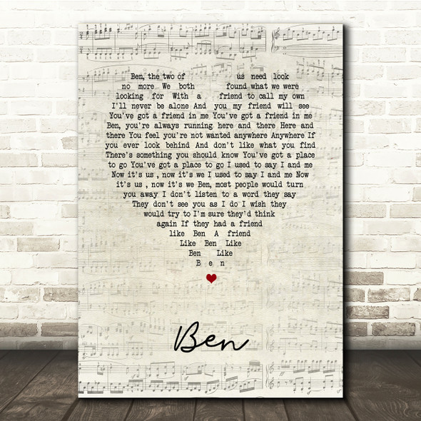 Michael Jackson Ben Script Heart Song Lyric Print