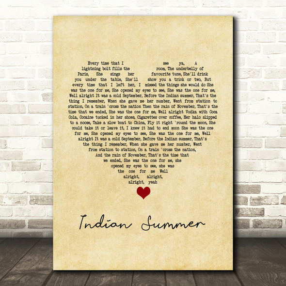 Stereophonics Indian Summer Vintage Heart Song Lyric Print