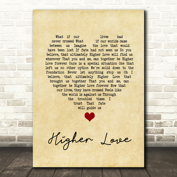 Three Legged Fox Higher Love Vintage Heart Song Lyric Print